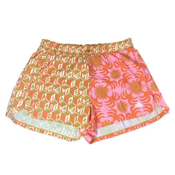 NWT FARM Rio x Adidas Logo Print Pacer Shorts Collab XL Pink Green Abstract - Picture 1 of 13